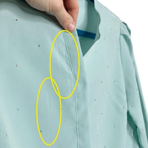 Liz Claiborne Seafoam Green Jeweled Button Front Blouse - Picture 6 of 15